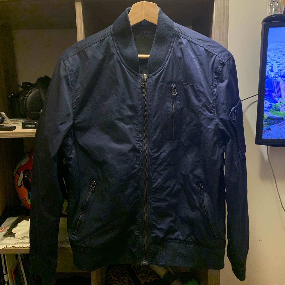 Mens Blank NYC Navy Blue Bomber Jacket